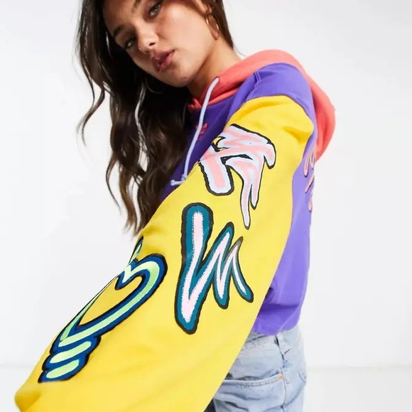 ADIDAS | Love Unites - 90’s Colorblock crop hoodie Sweater purple orange - small - Picture 2 of 15